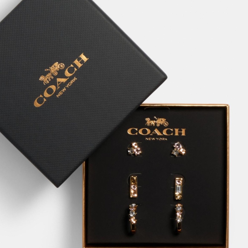 3 PAIRS BOXED Coach Crystal Earrings